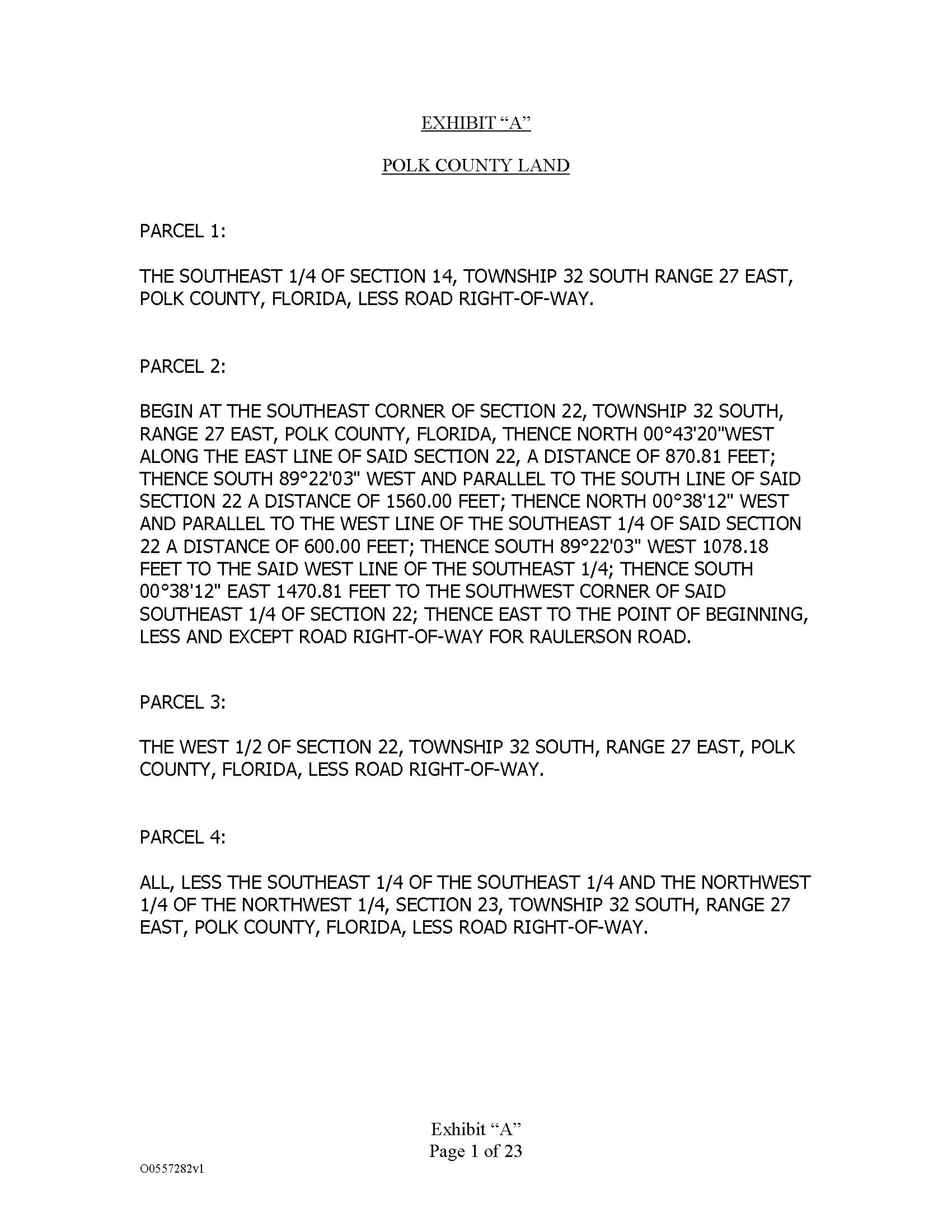 Page 1 of Exhibit A Legal Description of Collateral